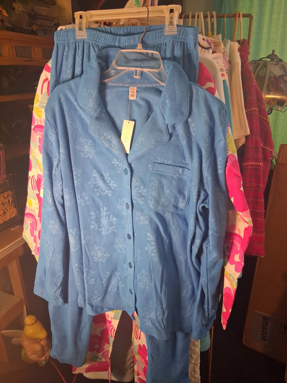 PINK Victoria's Secret Blue Fleece Pajama Set with Snowflake Print